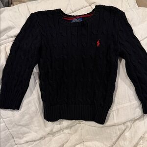 Polo by Ralph Lauren Black Cable Knit Sweater with red logo